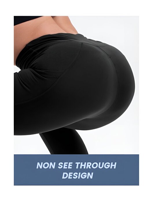 Women's 3 Packs Leggings with Pockets High Waisted Tummy Control, BLACK, L to XL - Picture 5 of 6